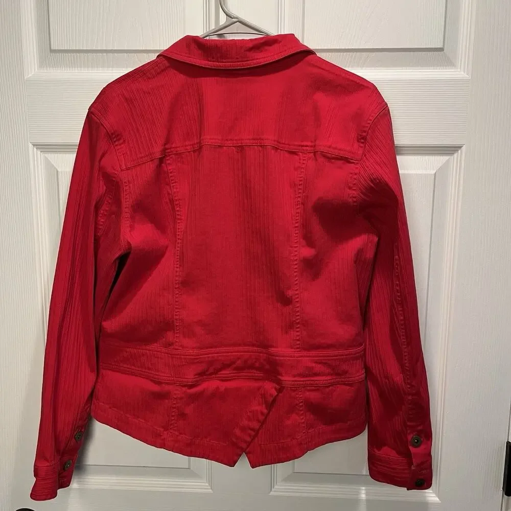 Coldwater Creek Denim Jacket Red Ribbed Women's 16 Button Front Stretch Western - Picture 2 of 10